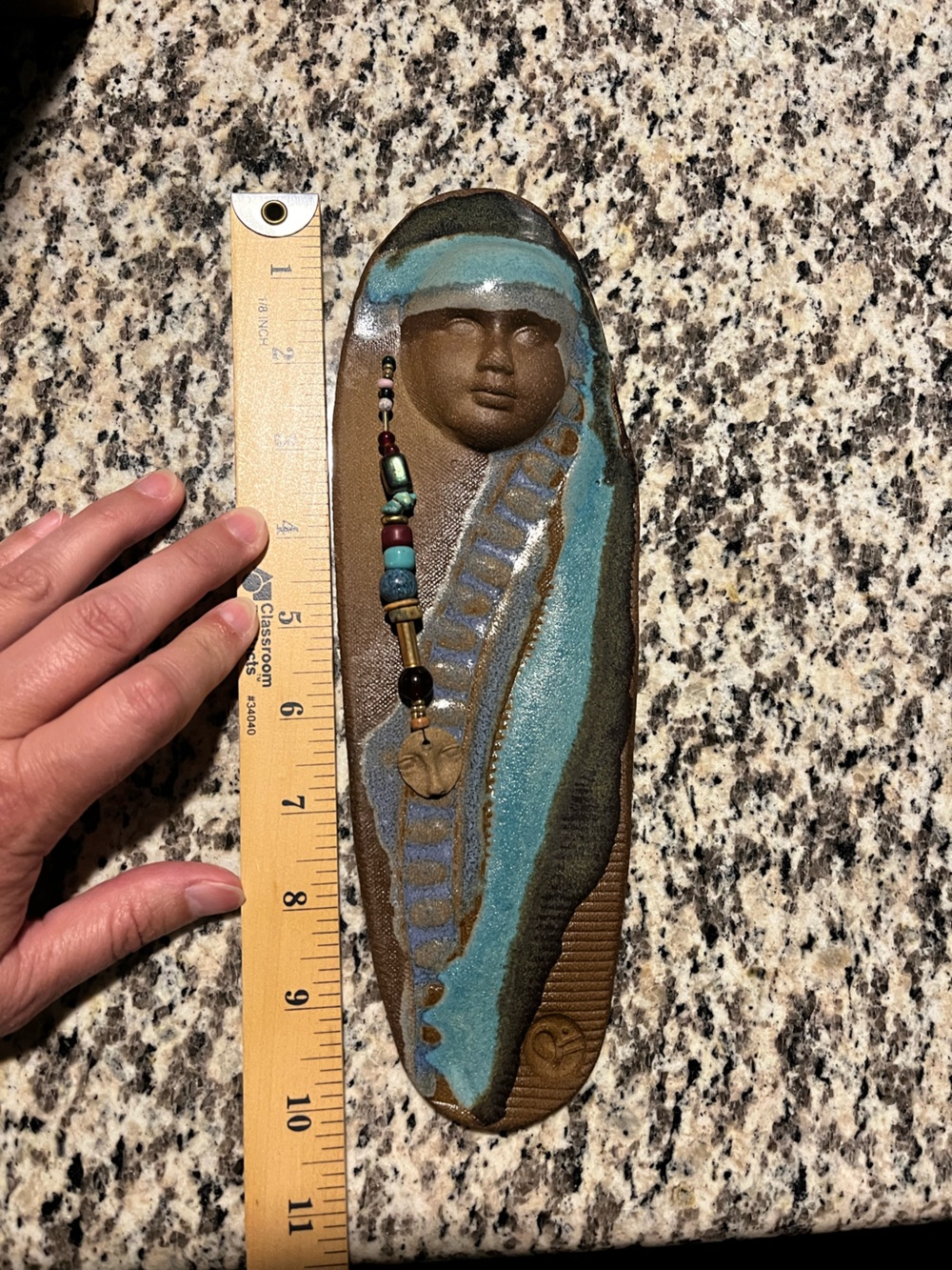 Handcrafted Wall Art Bead Face Pottery Clay Native American Style Artist Stamped - Picture 9 of 10